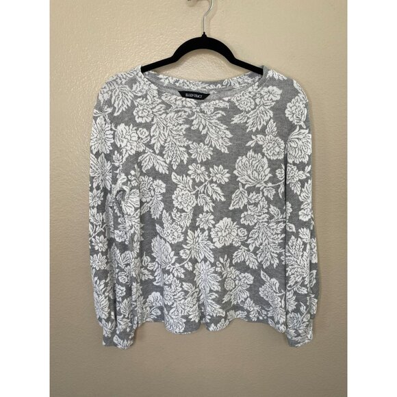 Ellen Tracy Womens Gray & White Floral Jacquard Long Sleeve Blouse S Polyester - Picture 1 of 7